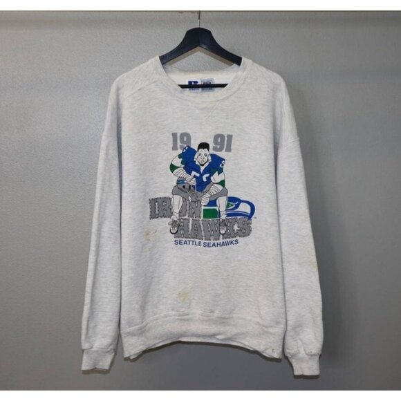 Vintage 1991 Seattle Seahawks Iron Hawks NFL Football Russel Sweatshirt XXL